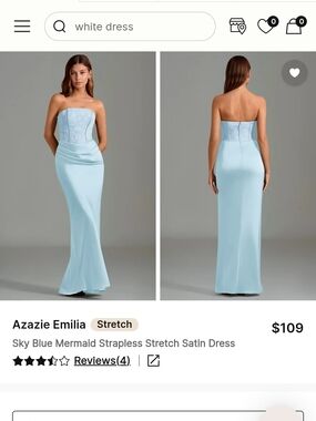 Azazie Sky Blue Strapless Mermaid Satin Gown